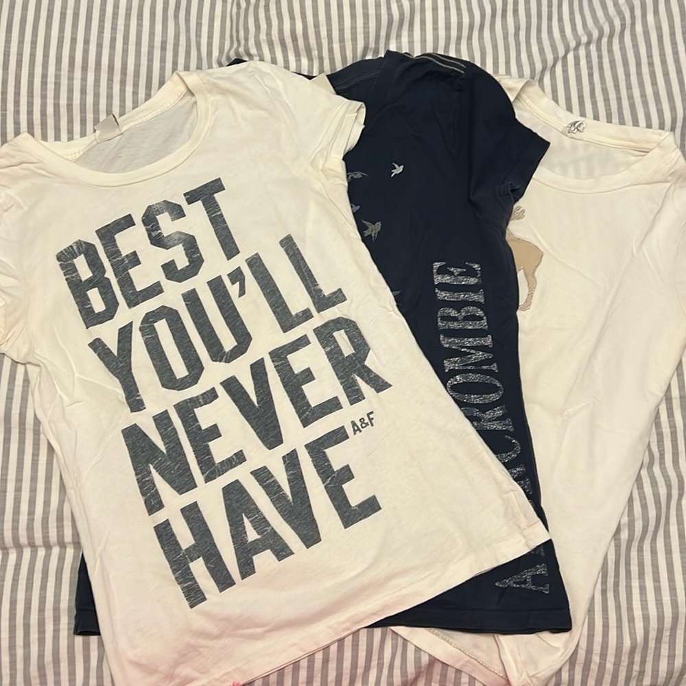Three Abercrombie & Fitch Short Selve Shirt | white, white, and navy